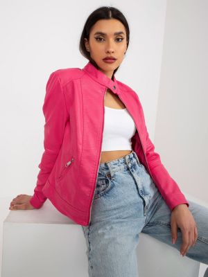 Δερμάτινο μπουφάν με τσέπες Fashionhunters ροζ