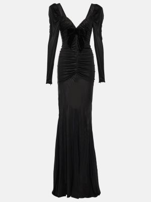 Атласное длинное платье с драпировкой Alessandra Rich черное