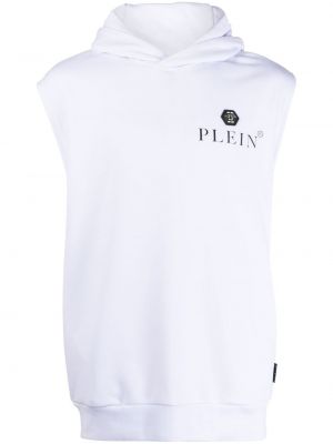 Biała bluza z kapturem bez rękawów z nadrukiem Philipp Plein