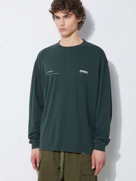 Μακρυμάνικη βαμβακερή μακρυμάνικη μπλούζα Represent πράσινο