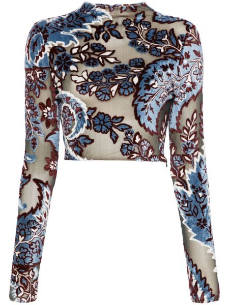 Jacquard fløjl crop top Etro blå