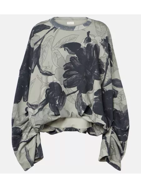 Sweatshirt i bomull med mönster i blommigt i jersey Dries Van Noten grå