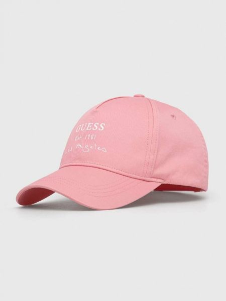 Памучна шапка с козирки с принт Guess розово