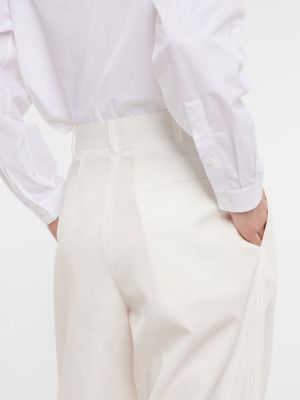 Bavlněné rovné kalhoty s vysokým pasem The Row bílé