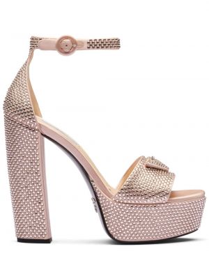 Sandale cu platformă cu nasturi de cristal Prada roz