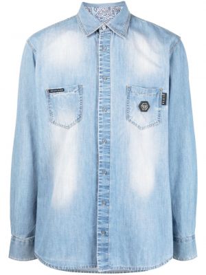 Rifľová košeľa s potlačou Philipp Plein modrá