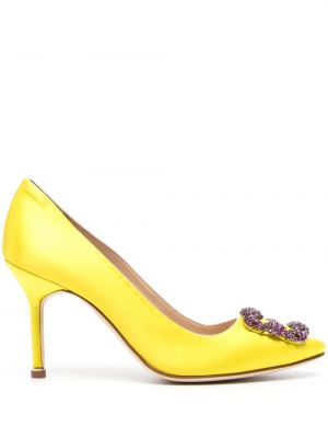 Кожени полуотворени обувки Manolo Blahnik жълто