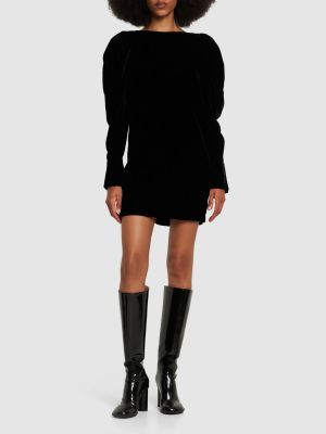 Žametna mini obleka iz rebrastega žameta Nina Ricci črna