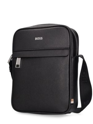 Usnjena crossbody torbica z zadrgo Boss črna