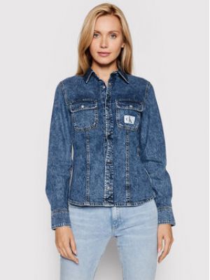 Slim fit priliehavá rifľová košeľa Calvin Klein Jeans modrá