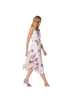 Vestido midi de flores con estampado con escote v Twinset violeta