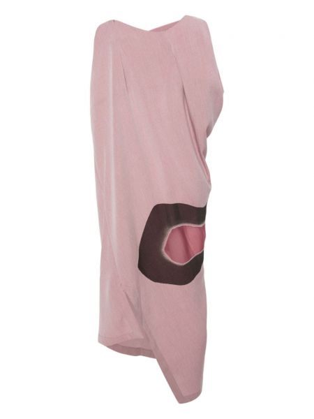 Sukienka midi z nadrukiem w abstrakcyjne wzory asymetryczna Issey Miyake fioletowa