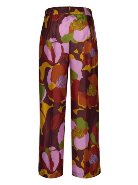 Jedwabne spodnie w kwiatki z nadrukiem Paula brązowe