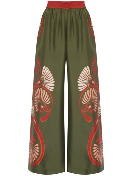 Pantaloni de mătase cu imagine La Doublej verde
