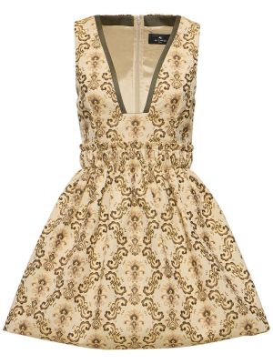 Jacquard pamučna mini haljina Etro zlatna