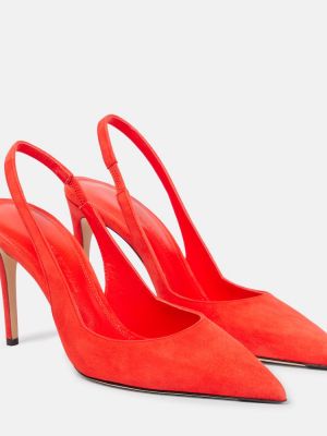 Pantofi cu toc din piele de căprioară slingback Victoria Beckham roșu