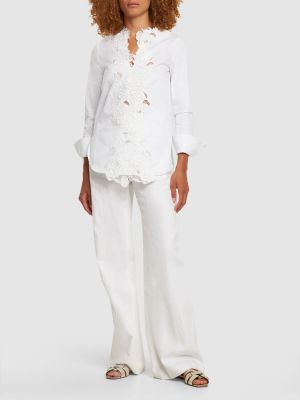 Bombažna srajca z vezenjem s cvetličnim vzorcem Oscar De La Renta bela