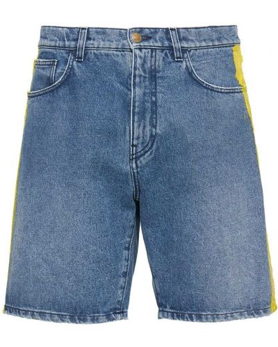 Shorts en jean en coton à imprimé Moschino bleu