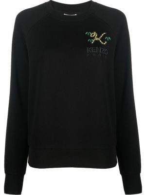 Памучен пуловер бродиран Kenzo черно