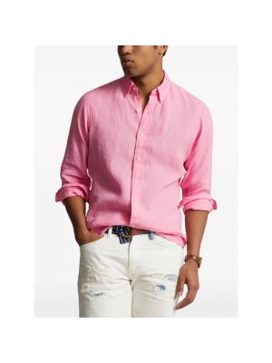 Camisa de lino slim fit con estampado Ralph Lauren rosa