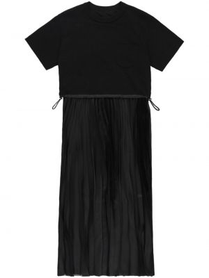Плисирана памучна миди рокля Sacai черно