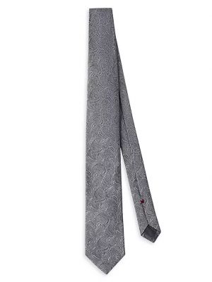 Шелковый галстук с узором пейсли Brunello Cucinelli серый