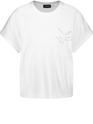 Bavlnené priliehavé tričko s výšivkou Taifun - biela