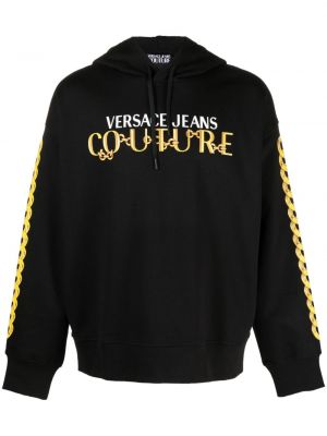 Bombažna jopa s kapuco s potiskom Versace Jeans Couture