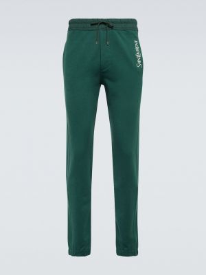 Хлопковые прямые брюки Saint Laurent зеленые