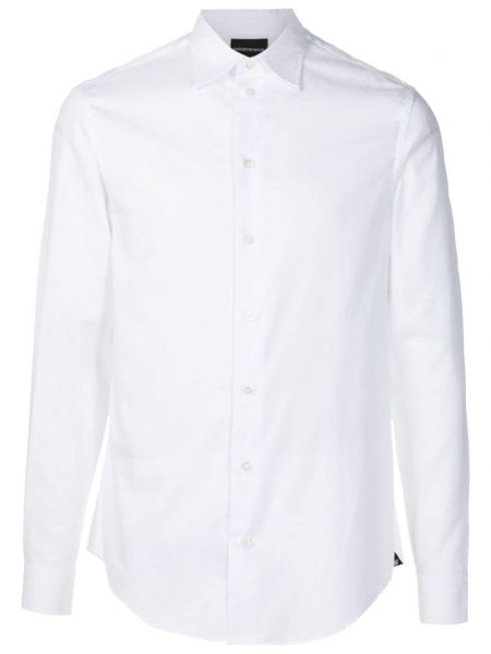 Памучна риза с десен рибена кост Emporio Armani бяло