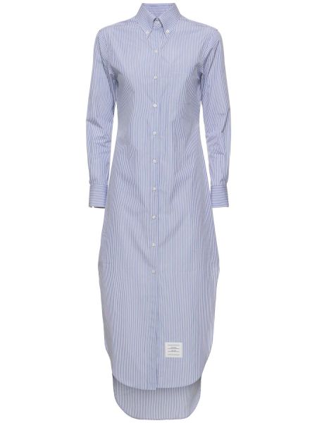 Pruhované bavlněné dlouhé šaty Thom Browne bílé