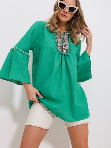 Памучна блуза Trend Alaçatı Stili зелено