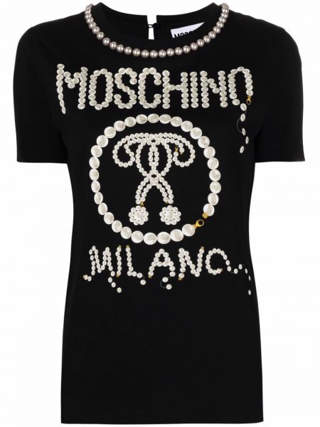 Camiseta con perlas Moschino negro