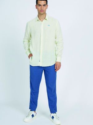 Bavlněné lněné kalhoty La Martina modré