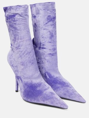 Sametové kotníkové boty Balenciaga fialové