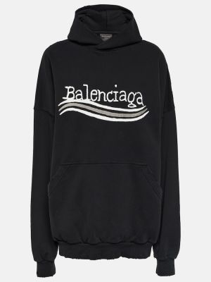 Kokvilnas kapučdžemperis ar apdruku džersija Balenciaga melns