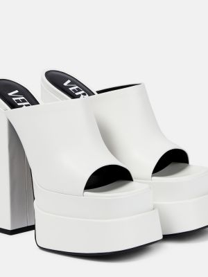 Papuci tip mules din piele cu platformă Versace alb