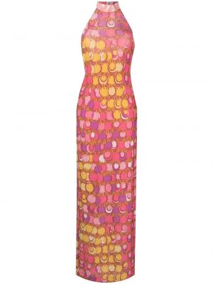 Копринена вечерна рокля с принт Moschino розово
