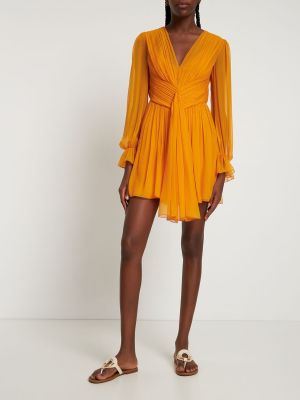 Plisirana svilena mini obleka iz šifona Alberta Ferretti oranžna