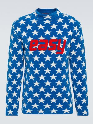 Памучен пуловер с принт Erl синьо