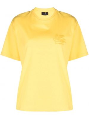 Bavlněné tričko s výšivkou s krátkými rukávy Etro - žlutá