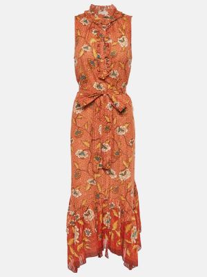Sukienka midi bawełniana w kwiatki Ulla Johnson pomarańczowa