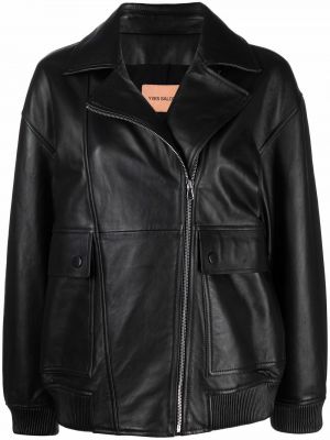 Kožená bunda na zips Yves Salomon čierna