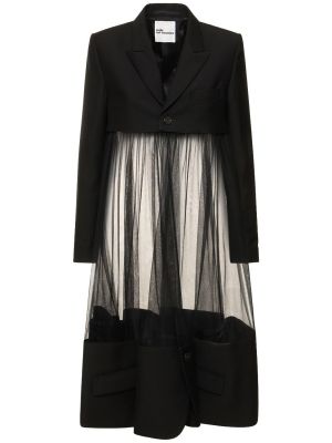 Tylový priehľadný vlnený kabát Noir Kei Ninomiya čierna