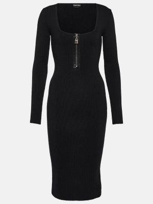 Шерстяное платье миди Tom Ford черное