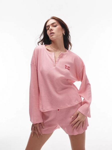 Пижама с надписями с длинным рукавом Topshop розовая