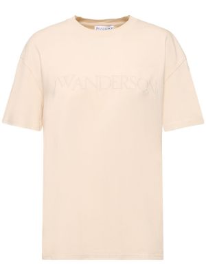 Bavlněné tričko s výšivkou jersey Jw Anderson béžové
