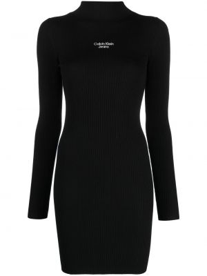 Džinsa auduma kleita ar izšuvumiem Calvin Klein Jeans melns