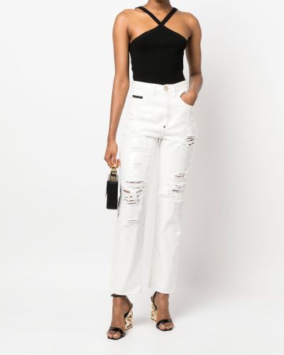 Straight fit džíny s oděrkami Philipp Plein bílé