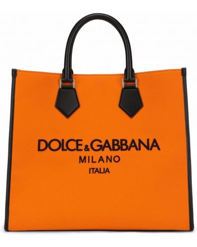 Сумка шоппер с вышивкой из канваса Dolce & Gabbana, оранжевый